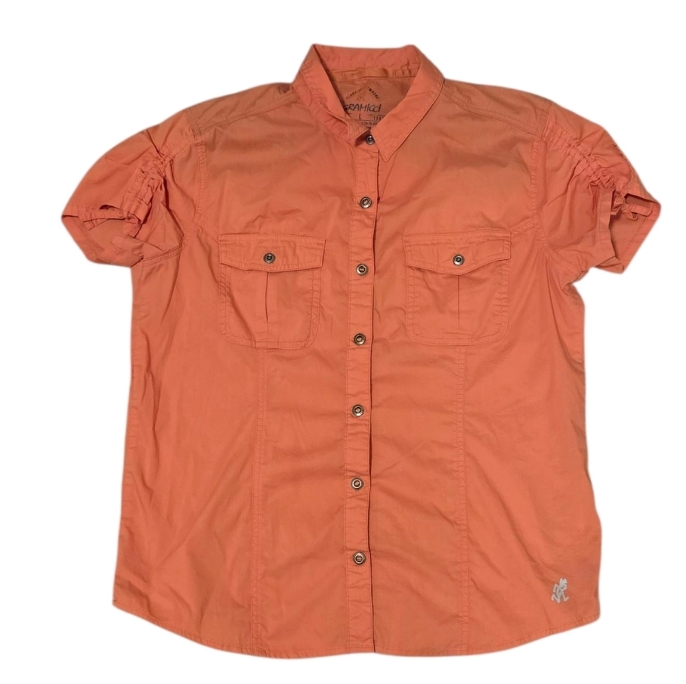 Gramicci Women's Button Up Shirt Vented Outdoor Hiking Utility Coral Pink Large - Picture 2 of 9